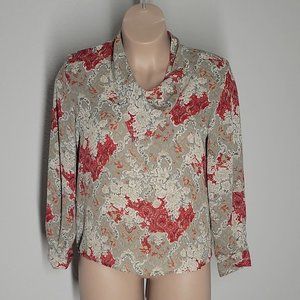 Lauren Lee Vintage Button Up Collared Blouse ~ Sz 14 ~ Long Sleeve ~ Red & Gray